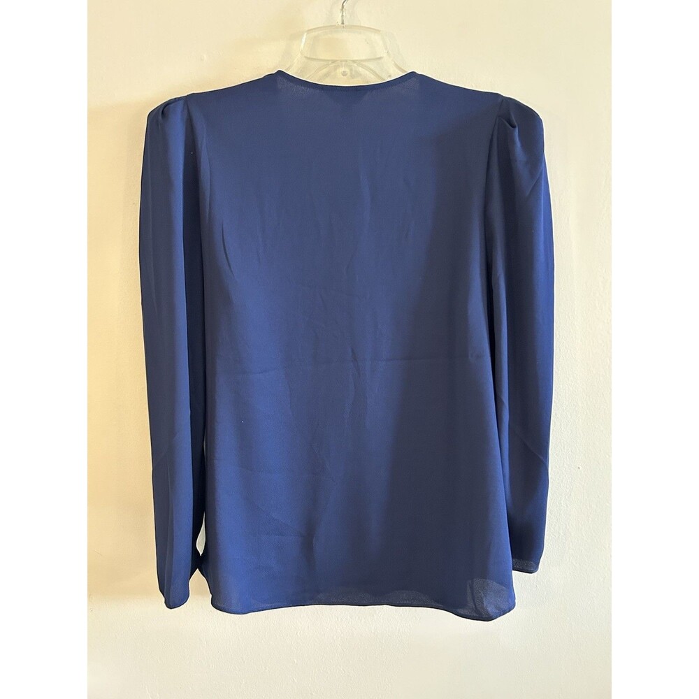 NEW! Express Women’s Blouse Navy Blue Short Sleeve Draped Front Size L - Picture 2 of 7